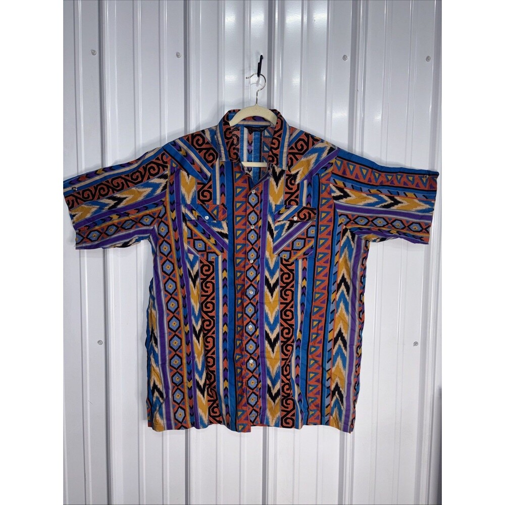 Y2k Mens Pearl Snap Short Sleeve Dopamine Shirt by Corzini Size 2XLT EUC USA